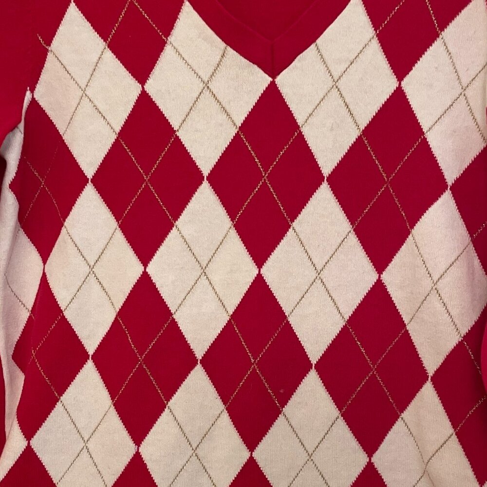 Tommy Hilfiger Argyle Cotton Golf Sweater Red and White - Medium - Picture 3 of 8